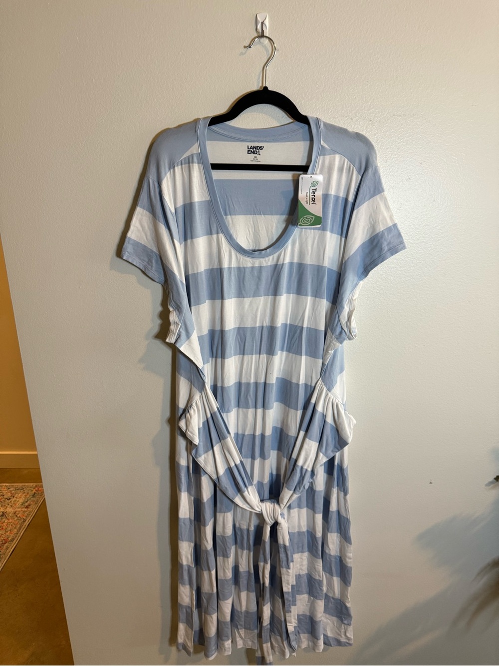 Lands' End Light Blue & White Stripe Tie-Front Midi Dress